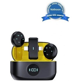 Resim C-08 Kablosuz Profesyonel İkili Yayın Yaka Mikrofonu Şarj Kutu Mıknatıslı Typce Lightning Çıkış Mikr 