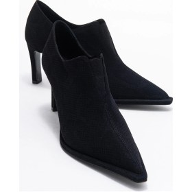 Resim Alya Siyah Desenli Lastikli Kadın Bilekte Topuklu Ayakkabı Siyah Yılan 