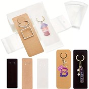 Resim 100 adet/200 adet Anahtarlık Gösterim Kartları Şeffaf Poşetler ile, Takı Aksesuarları Organizer, Dayanıklı Perakende ve El Sanatları Gösterim Standları, Kağıt ve Plastik Malzeme, Güç Kaynağına Gerek Yok, Takı Yapım Gösterim ve Ambalaj Malzemeleri, Boncuk ve Takı Yapımı 