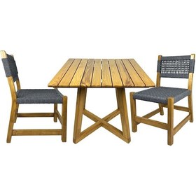Resim Gökçeada Ahşap Bahçe Takımı: Kare Masa + 2 Sandalye Set, Masif Ke Kahverengi 