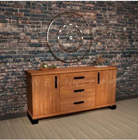 Resim deryawood Raweyn 3 Çekmece 2 Kapaklı Doğal Ahşap Modern Konsol 180x43x90 Cm 