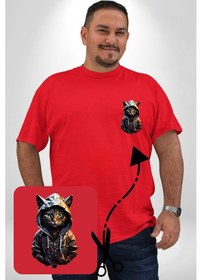 Resim Angemiel Hip Hop Gençlik Kedi Çeket Kırmızı Büyük Beden Kadın Basic Minimal Baskılı Tişört Kırmızı 