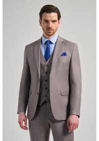 Resim İmza Koyu Vizon Kendinden Desenli 2 Düğme Classic Esnek Slim Fit Takım Elbise 1001250157 Koyu Vizon 