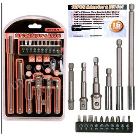 Resim Bits Uç Bağlantı Adaptör Seti Lokma Bağlantı 16 Parça Tornavida U 