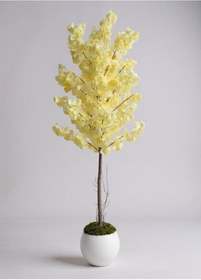 Resim Yapay Ağaç Japon Kiraz Çiçeği Bahardalı Ağacı Beyaz Küre Saksıda Açık Sarı Renkli 160cm Sarı 