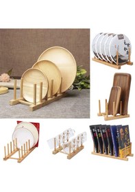 Resim Bambu Tabak Rafı, Kitaplık Ve Organizer Standı- Bambu Tencere Kapak Standı Açık Kahverengi 