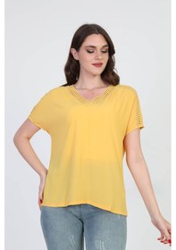 Resim Ella Camelia Kadın Dantel Detaylı Bluz 5010027 Sarı 