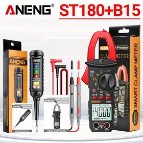 Resim ANENG ST180+B15 4000 Sayım Çok Fonksiyonlu Kelepçe Ölçer - Renkli Işık, Akıllı İndüksiyon Kalemi, Temas Yok NCV, AC Akım Test Cihazı, Ampermetre, Voltaj Ölçer, Araba Güç, Hz Kapasitans, Ohm Aracı, Pil Yok, 0.1 Ölçüm Hassasiyeti, Araba Elektrik Test Cihazı | Dijital Kelepçe Ölçer | Renkli Ekran, Araba Elektrik Sistemi 