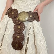 Resim Vintage Batı Tarzı Kadın Kemer - Bohem PU Deri Geniş Toka, Kahve Kahverengi Perçin Tasarımı, Günlük Geziler, Randevu Akşamları, Partiler & Festivaller için Mükemmel 