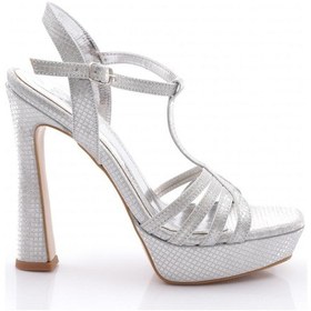 Resim Dgn 2015 Kadın Şeritli Uzun Topuklu Abiye Ayakkabi Gümüş Kroko 