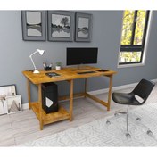 Resim WOODFACE Lisa Çalışma Masası 120x75 Doğal Ahşap 2 Bölüm Özel Tasarım Uyumlu Görünüm Meşe Renk 