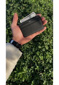 Resim Unisex Mat Black Mini Design Hakiki Deri Kartlık Cüzdan Erkek - Kadın Siyah 