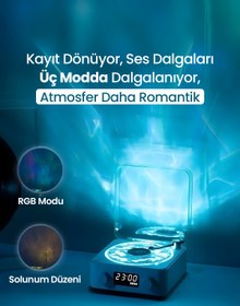Resim EN SİGA hoparlör kablosuz Bluetooth plakRetro pikap Tarzı çalar Stereo ses RGB projeksiyon lambası etkili 