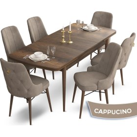 Resim Canisa Concept Taç Serisi 80 x 132 cm Açılabilir Barok Ahşap Desen Masa Takımı 6 Sandalye Gold Halkalı 