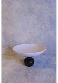 Resim Justwood Macaroni Siyah Nar Ayaklı 22,5 Cm Melamin Servis Tabağı, Çukur Sunum Tabağı, Sunumluk, Kase Beyaz - Siyah 