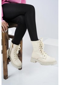 Resim Hakiki Deri Bej Kadın Postal Bot 212127201 001 