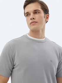Resim Gri Düz Bisiklet Yaka T-Shirt 