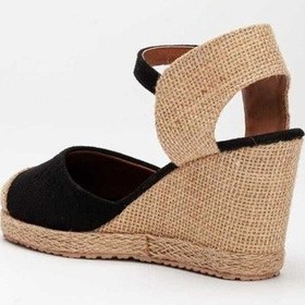 Resim Bayan Keten Hasır Espadril Siyah Burnu Hasırlı Arkası Açık Dolgu Topuk Siyah 