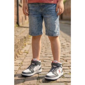 Resim In Step Eveji Lacivert Beyaz Çocuk Basketbol Ayakkabısı - Yüksek Bilekli Cırt Cırtlı Sneaker 