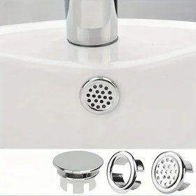 Resim 1 adet Yuvarlak Taşma Drenaj Tıpası Banyo Lavabosu için, Dekoratif Havza Süzgeç Kapağı, Plastik Paslanmaz Çelik Lavabo Taşma Deliği Eki, 1 Paket 