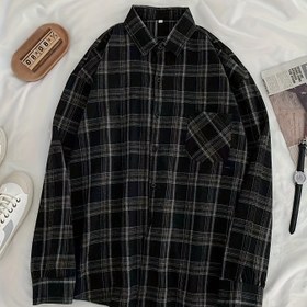 Resim Kadınlar için Büyük Beden Vintage Gevşek Uzun Kollu Ekose Gömlek 