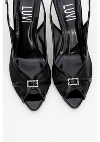 Resim Luvishoes Luvi Shoes Elyse Siyah Rugan Fileli Kadın Yüksek Topuklu Abiye Ayakkabı Siyah Rugan 