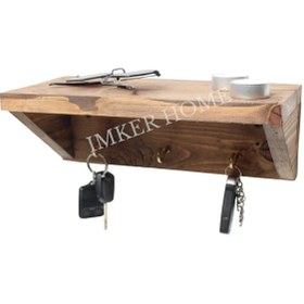 Resim IMKER HOME Çok Amaçlı Ahşap Duvar Rafı Antre Hol Düzenleyici Portmanto Askısı Kanca Askılı Terek 