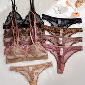 Resim Kadınlar İçin 5 Parça Tam Figürlü Tel İçermeyen Fırfırlı Dantel Efektli Yarı Şeffaf Sütyen ve Külot Takımı - Yumuşak ve Rahat İç Çamaşırı Koleksiyonu, Olgun Kadınlar İçin Şekillendirici Külot, Elde Yıkanabilir (Kurutma Makinesi Yok), 5 Parça İç Giyim Seti 