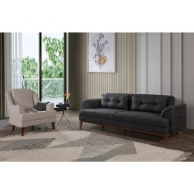 Resim Perla Sofa Madrid Koltuk Takımı Keten Antrasit Krem 