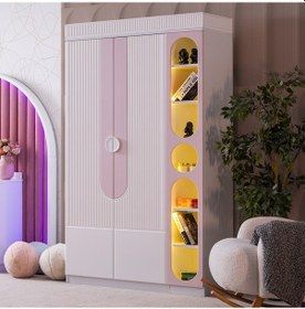 Resim Gardırop, Vira 2 Kapaklı Dolap Ve Ledli Kitaplık - Pembe 