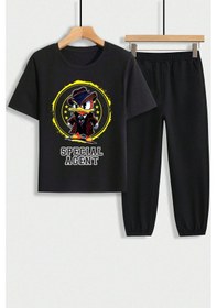 Resim Çocuk Mafia Ördek Baskılı Alt - Üst Eşofman Takımı Siyah 