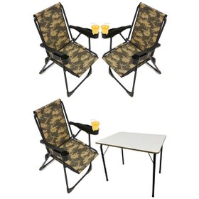 Resim Silva 3 Adet Kamp Sandalyesi Bardaklıklı Lüks Kamuflaj + MDF Masa Kamuflaj 