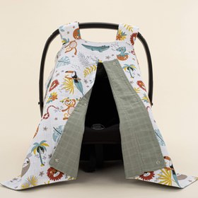 Resim Puset Örtüsü - Çift Taraflı - Haki Muslin - Hayvanat Bahçesi 