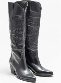 Resim Elle Shoes Siyah Deri Kadın Western Çizme 