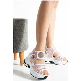 Resim Nua Blushcharm Pudra Fashion-10 Yüksek Topuk 10 Cm Cırtlı Yaz Sandalet Pudra 