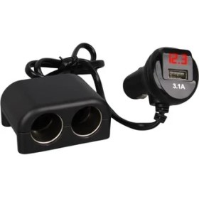 Resim Olesson 1641 12-24V Tek USB Girişli 120W 80CM Kablolu Dijital Voltaj Ekranlı 2'li Araç Çakmak Çoklayıcı 