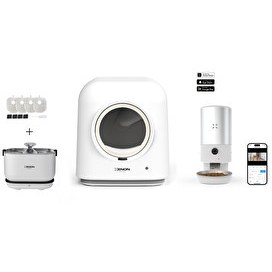 Resim Xenon Smart Akıllı Otomatik Kedi Tuvaleti 4LT Çelik Mama Kabı Akıllı Bataryalı Su Pınarı ve Yedek Filtre Seti 