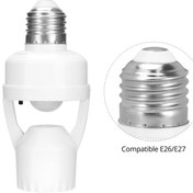 Resim AC85-265V E27 Soket Adaptör Dönüştürücü, Hareket Sensörü ve IR İnsan Algılama Özellikli, Çift Voltajlı Işık Anahtarı Fişi, 110V/220V/Küresel Voltaj için, Tavan Vantilatörleri/Askı Lambaları için Enerji Tasarrufu (E27 ile Uyumlu) 