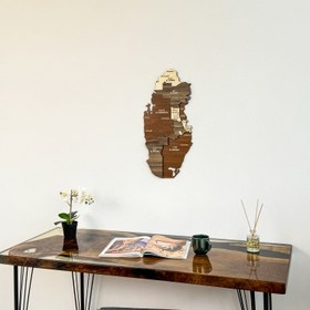 Resim Katar Ahşap Duvar Haritası - Çok Katmanlı ve Çok Renkli Ahşap Harita - Large | 60x29 cm 