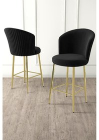 Resim Canisa Fora Serisi Ada Mutfak Bar Sandalyesi Gold Kaplama Metal Ayaklı Babyface Kumaşlı 1 Siyah Sandalye Sandalye Siyah Ayaklar Gold 