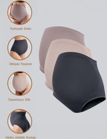 Resim Seamless (Dikişsiz) Yumuşak Dokulu Esnek Hamile Külodu 3'lü Paket 27K02 - Antrasit-Bej-Lila / 2XL 