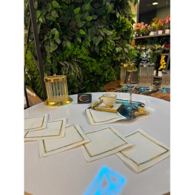 Resim Kokteyl Peçetesi, Gold Çerçeveli Desenli Kare Kahve Tepsisi Peçeteliği,6'lı Sunumluk Peçete 