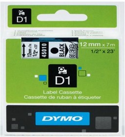 Resim Dymo D1 Şerit Standart 12 Mmx7 Mt Şeffaf Üzerine Siyah 45010 S072 