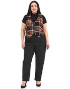 Resim Büyük Beden Düğme Kapamalı Cep Kapaklı Astarlı Kısa Çizgili Kaşe Siyah Yelek Siyah 