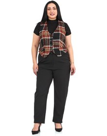 Resim Büyük Beden Düğme Kapamalı Cep Kapaklı Astarlı Kısa Çizgili Kaşe Siyah Yelek Siyah 