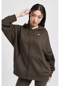 Resim Nike Sportswear Essentials Oversize Fleece Full Zip Hoodie Kadın Oversize Kapüşonlu Sweatshirt Kahverengi Kahverengi 