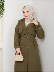 Resim RACE FASHİON Torino Kumaş Su Geçirmez Kemerli Astarlı Tesettürlü Trençkot RC1203089 