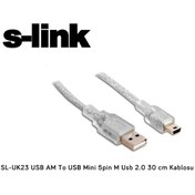 Resim S-link SL-UK23 Usb am To USB Mini 5pin m Usb 2.0 30 cm Kablosu S-link SL-UK23 Usb am To USB Mini 5pin m Usb 2.0 30 cm Kablosu