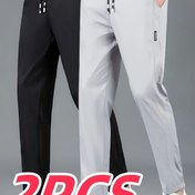 Resim 2 Adet Yazlık Erkekler İçin Buzlu Sliky Fiber Kumaş Tek Renk Uzun Pantolon Nefes Alabilen Rahat Polyester Spor Pantolon 