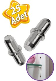 Resim GLASWEN Metal Halkalı Raf Pimi Cam Ahşap Metal Raf Tutucu Çivisi Mobilya Dolap Pimi (25 Adet) 